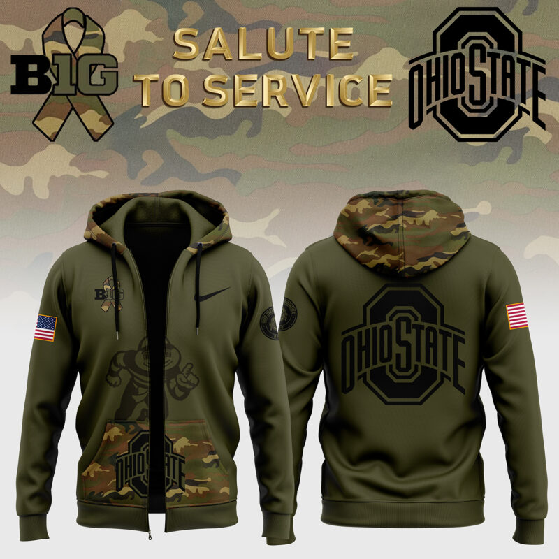 Ohio State Buckeyes Nike Camo 2024 Salute to Service Club Fleece Pullover Hoodie