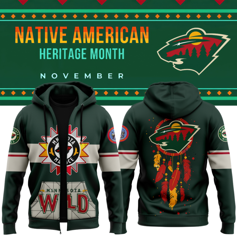 Minnesota Wild 2024 Native American Heritage Month Premium Limited Pullover Zip Hoodie