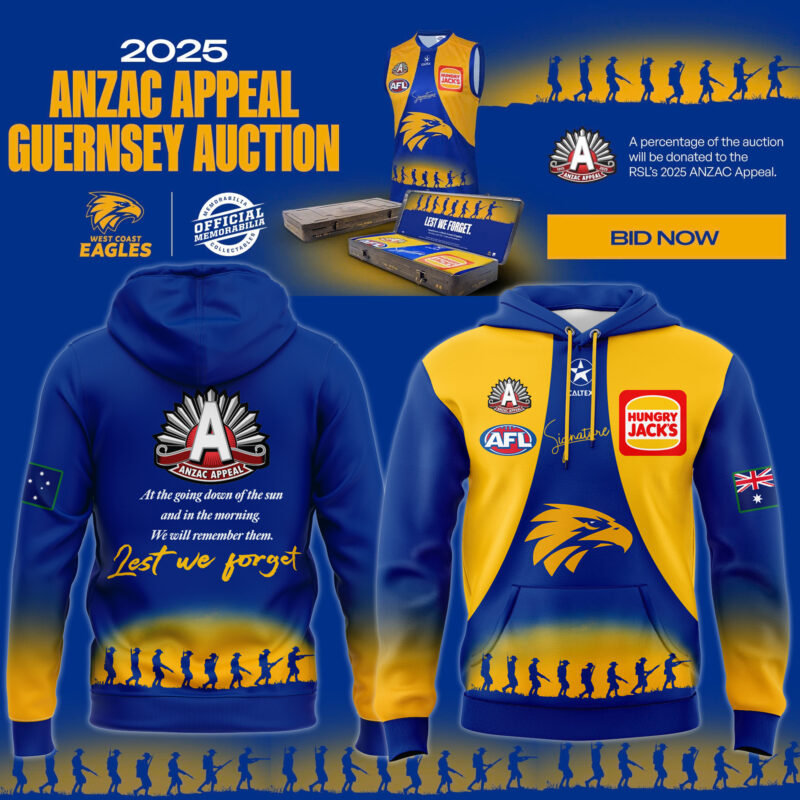 West Coast Eagles honour ANZACs 2025 Hoodie