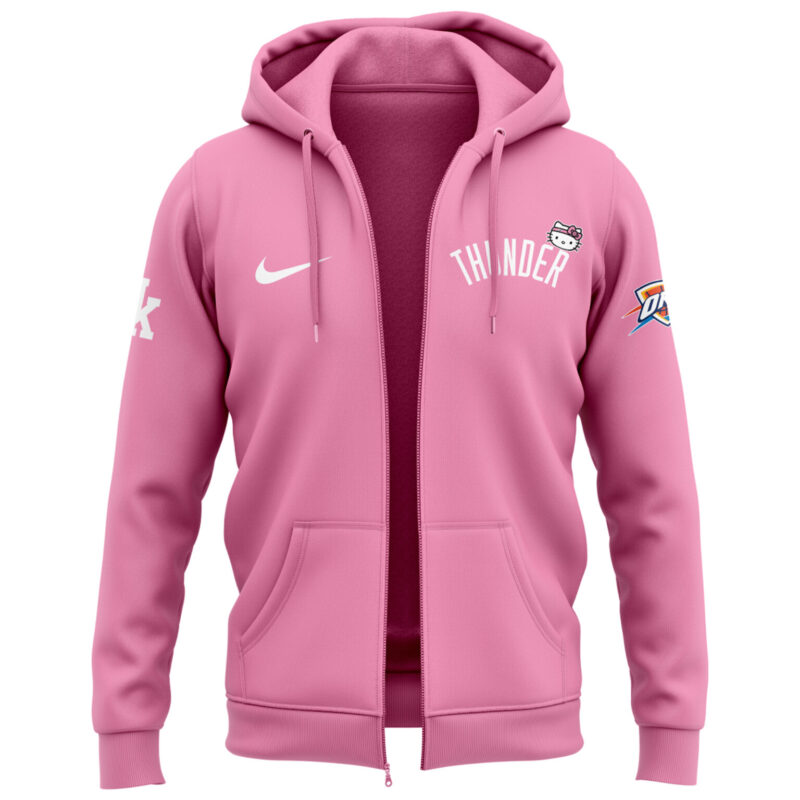 Limited Edition Oklahoma City Thunder x Hello Kitty Pink Zip Hoodie 2024 - Image 2