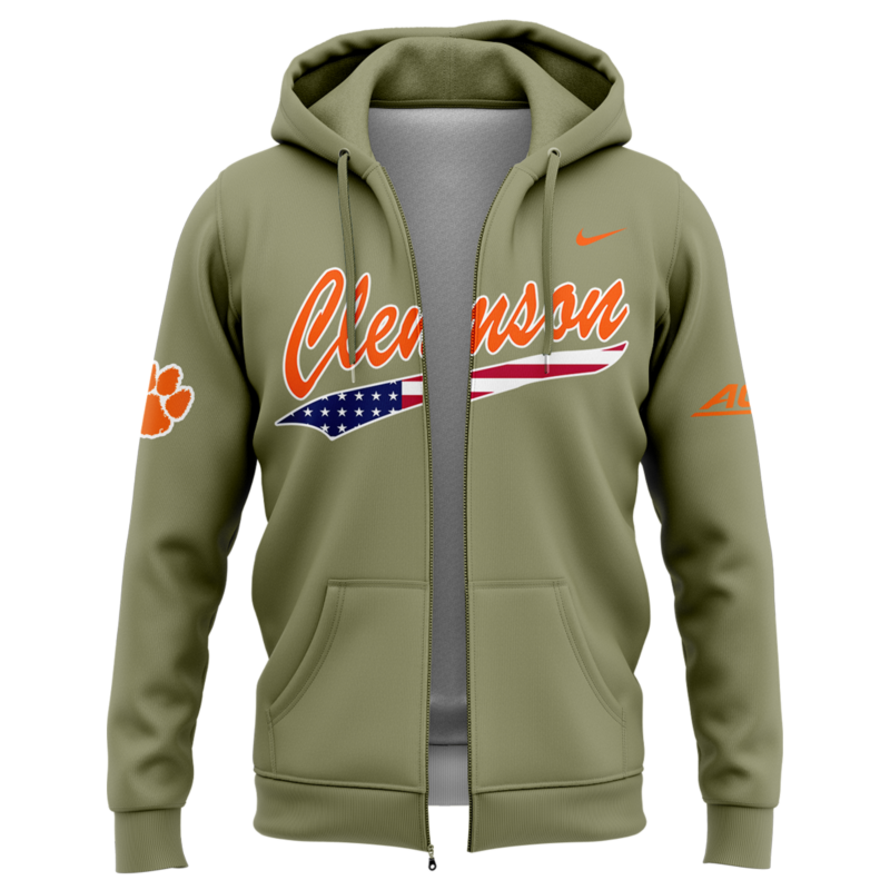 Limited Edition Clemson Baseball Military Appreciation ZipHoodie 2025 - Image 2