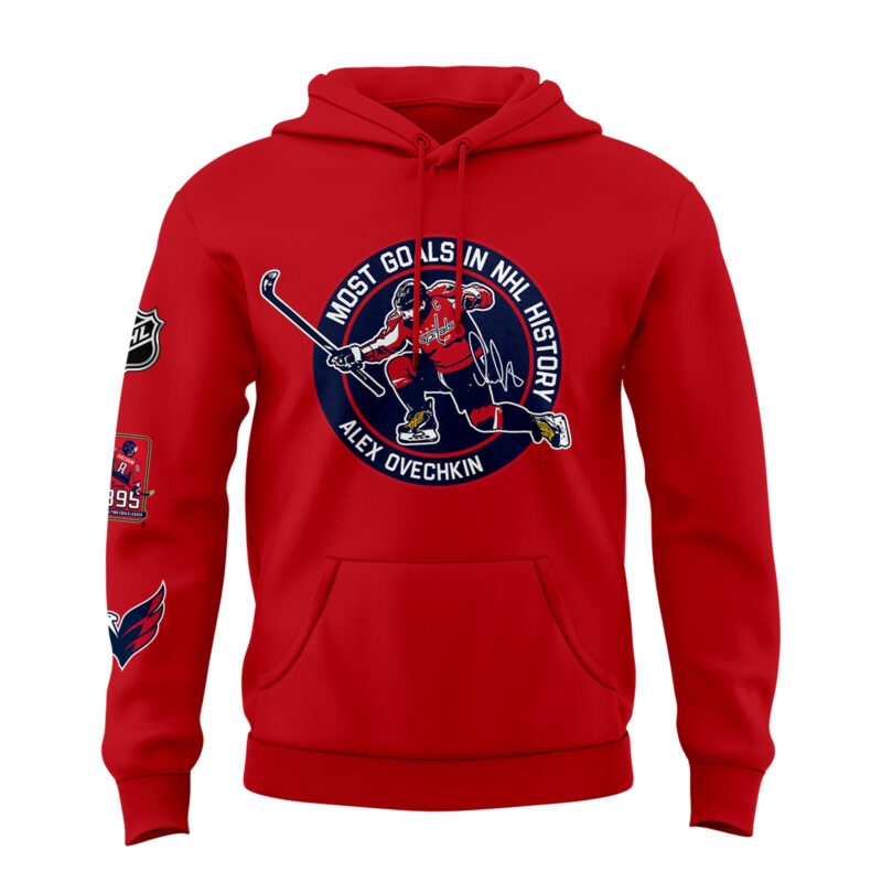 New Alexander Ovechkin Washington Capitals NHL All-Time Leading Goal Scorer Cross Sticks Hoodie Red 2025. - Image 2