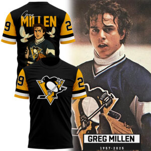 Pittsburgh Penguins Limited Edition Greg Millen Memorial Day Tshirt in Black.