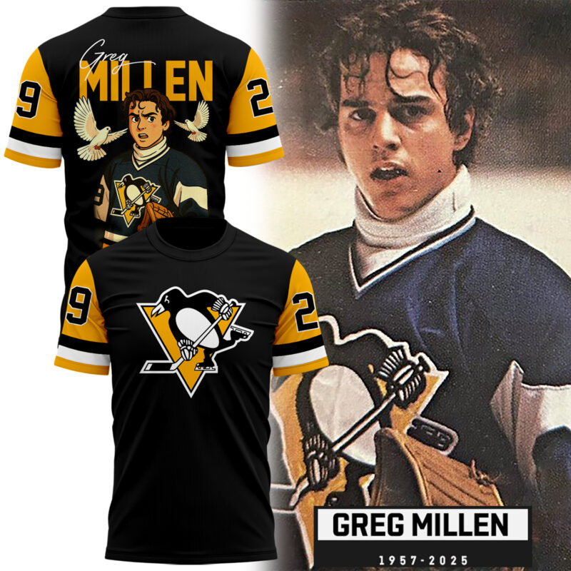 Pittsburgh Penguins Limited Edition Greg Millen Memorial Day Tshirt in Black.