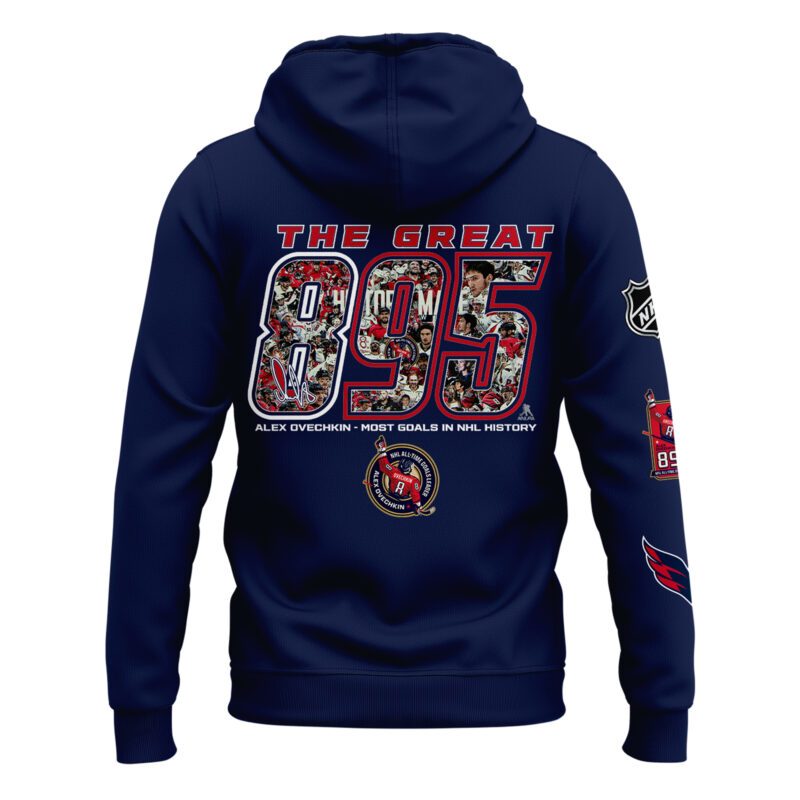 New Alexander Ovechkin Washington Capitals NHL All-Time Leading Goal Scorer Cross Sticks Hoodie Navy 2025. - Image 3