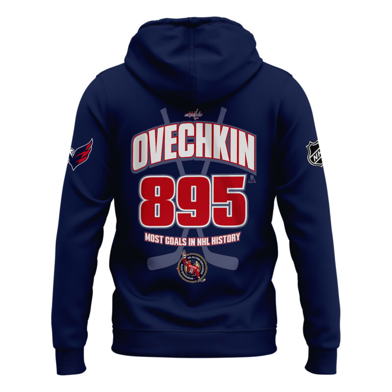 New Alexander Ovechkin Washington Capitals NHL All-Time Leading Goal Scorer Cross Sticks Hoodie Navy2 2025. - Image 3