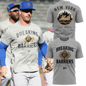 Special New York Mets Commemorating the historic career of Jackie Robinson T-shirt.