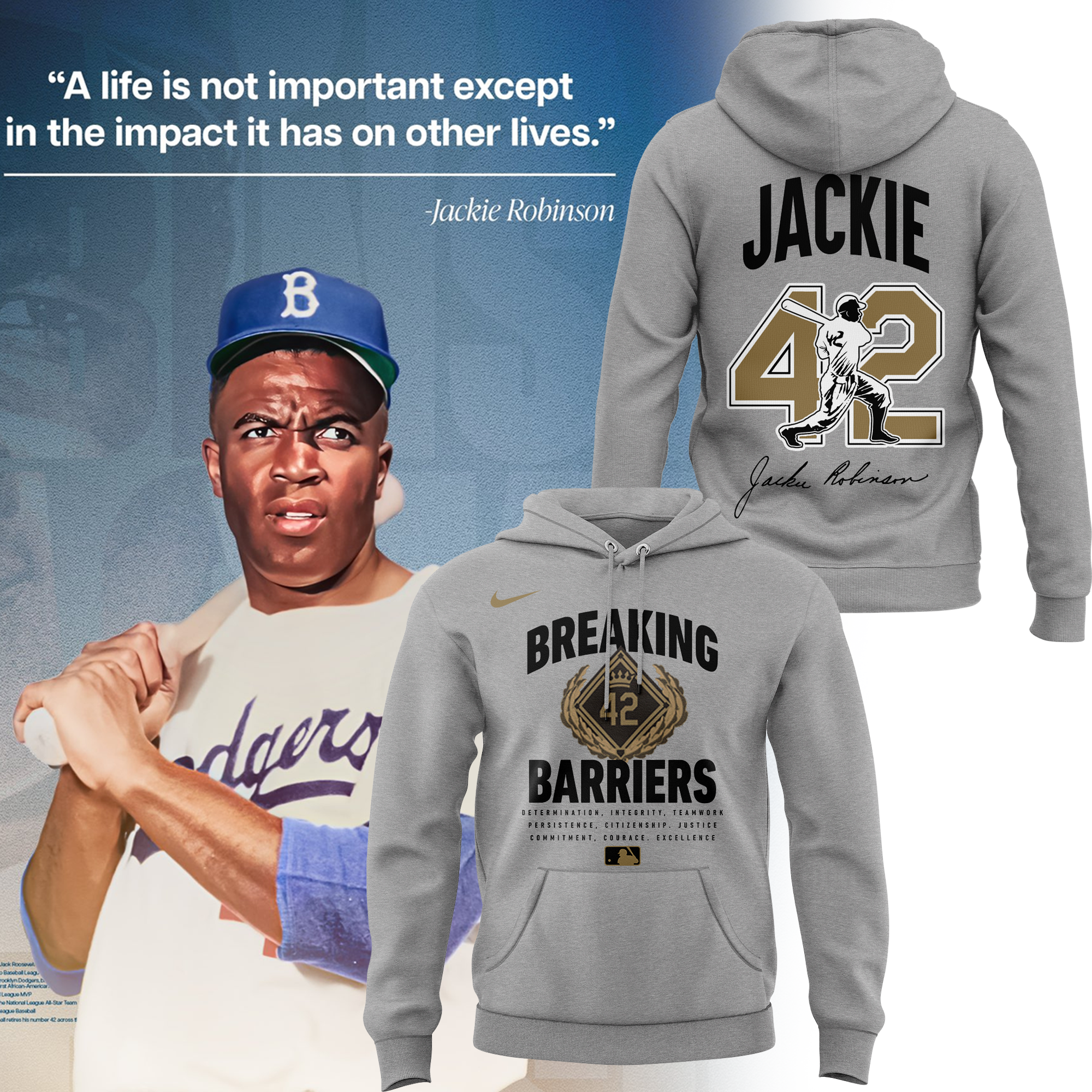 New MLB Commemorating the historic career of Jackie Robinson Hoodie