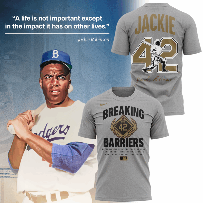 New MLB Commemorating the historic career of Jackie Robinson T-shirt.