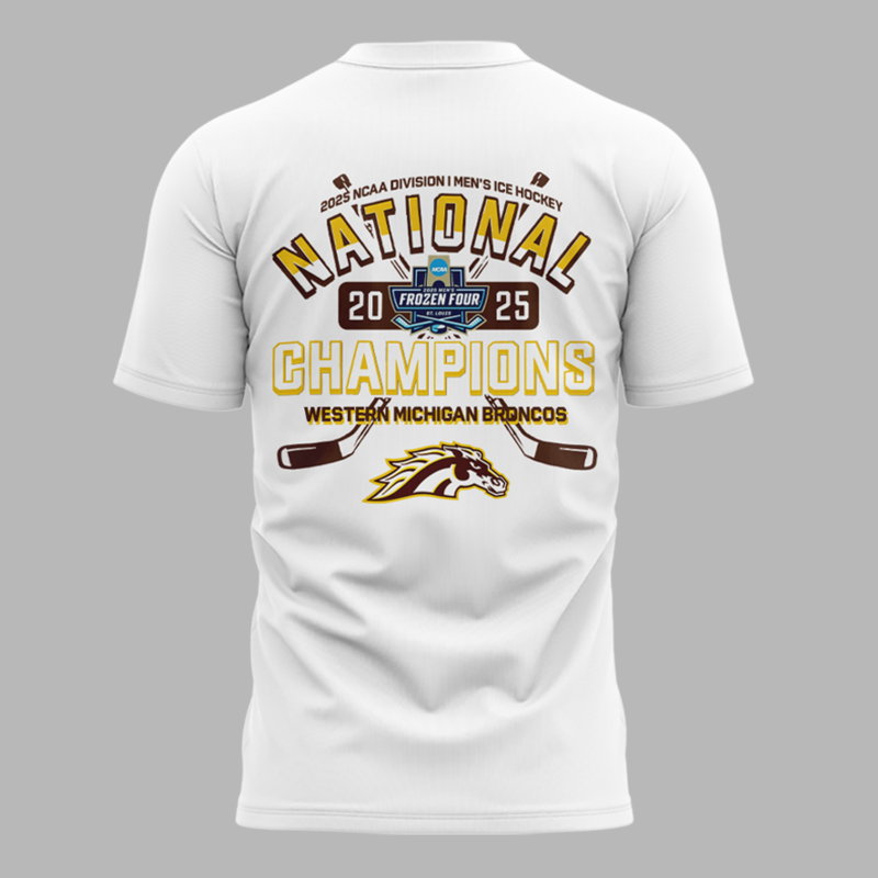 Western Michigan University Broncos Hockey Team 2025 National Champion T shirt - Image 3