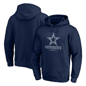 Men's Navy Dallas Cowboys Logo Team Lockup Fitted Pullover Hoodie.