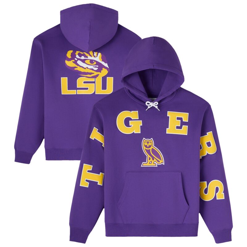 Men's Purple OVO x LSU Tigers Time To Shine Pullover Hoodie
