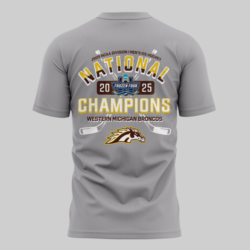 Western Michigan University Broncos Hockey Team 2025 National Champion T shirt - Image 3