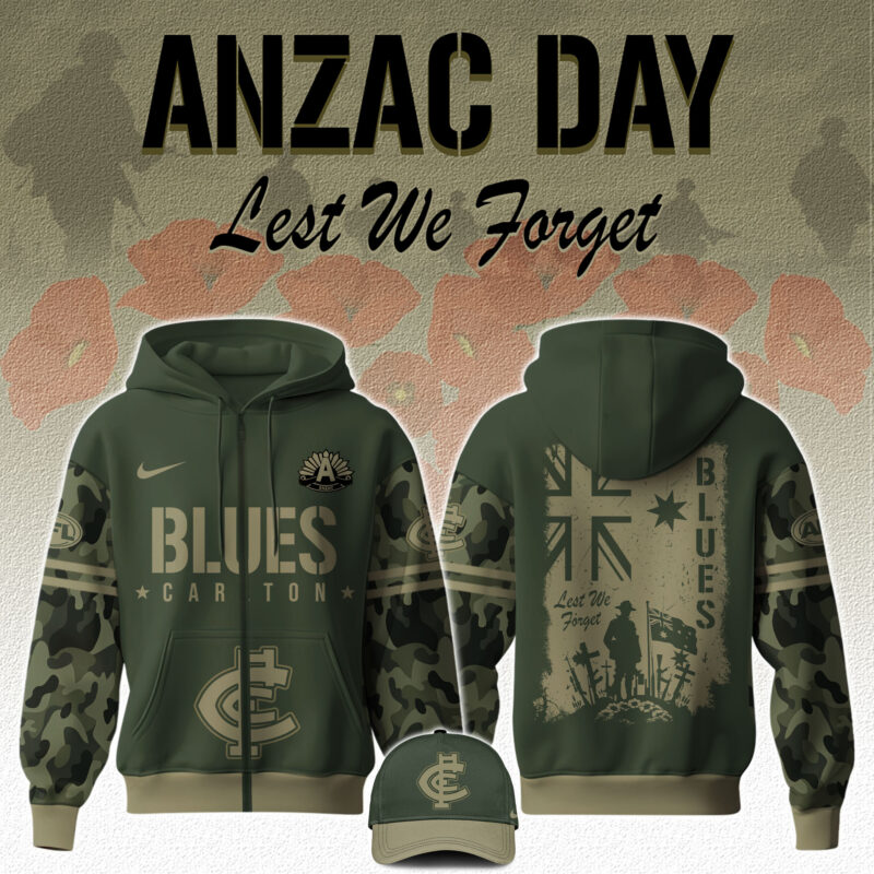 . Carlton Blues AFL x Anzac Day Limited Edition Zip Hoodie 2025